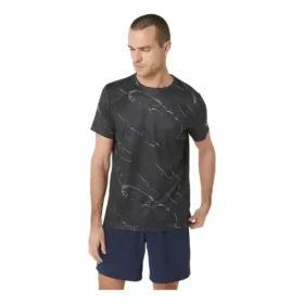 Suminagashi Motif Print Short Sleeve Top “Graphite Grey”