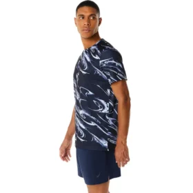 Suminagashi Motif Print Short Sleeve Top “Midnight”