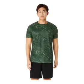 Suminagashi Motif Print Short Sleeve Top “Serpentine Green”