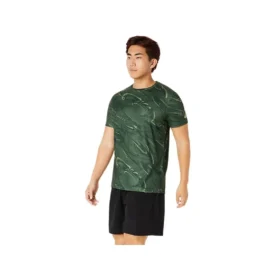 Suminagashi Motif Print Short Sleeve Top “Serpentine Green”